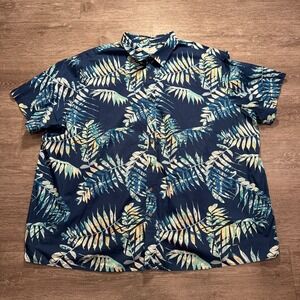 Oak Hill Shirt Mens 3XL Blue Floral Palm Print All Over Print Button Up Cotton
